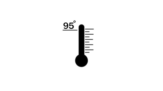 Minimalist thermometer animation showing temperature 95 degrees fahrenheit on white background, heat   4k Stock video .