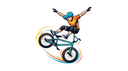 Obraz premium A stylized illustration of a BMX rider performing an impressive mid-air stunt on a bicycle.