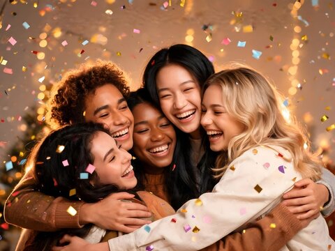Happy Friendship Day with Diverse Group of Friends Celebrating Together. Friendship Celebration, Social Connection, Love, Unity, Happiness and International Friendship Day