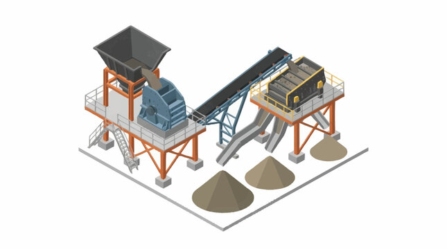 Industrial conveyor belt system for material processing in a factory setting.