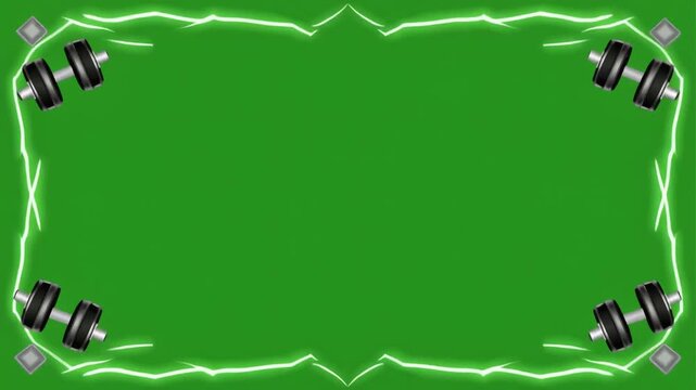 Smooth motion loop with four dark purple geometric shapes on bright green chroma key background