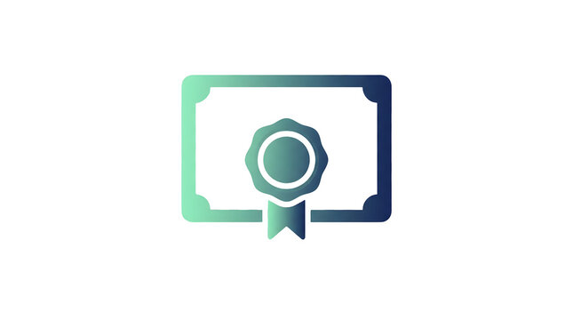 Flat design icon of a certificate with a green and blue color scheme