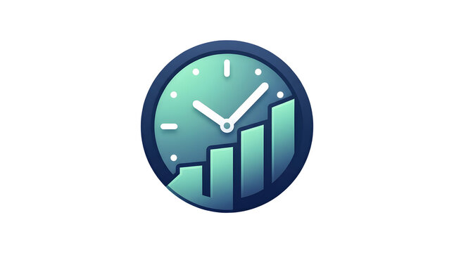 Flat design icon of a modern analog clock with white hands and markers set against a gradient background