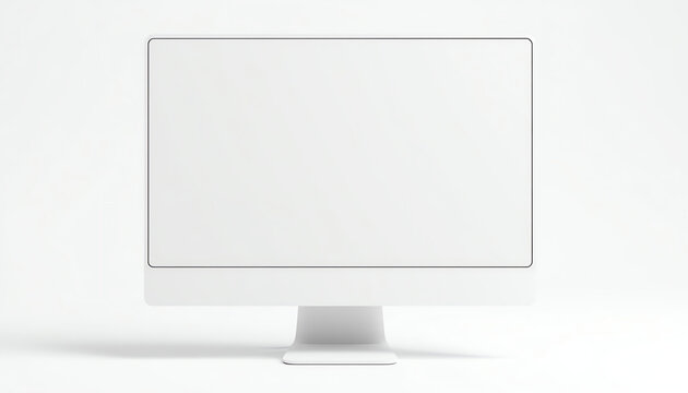 Computer monitor white mock up with blank frameless screen - front view 