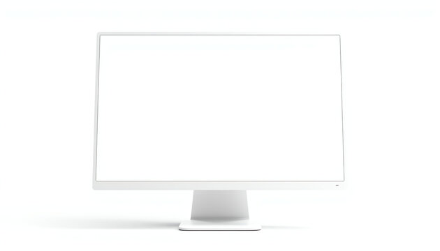 Computer monitor white mock up with blank frameless screen - front view 