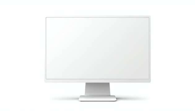 Computer monitor white mock up with blank frameless screen - front view 
