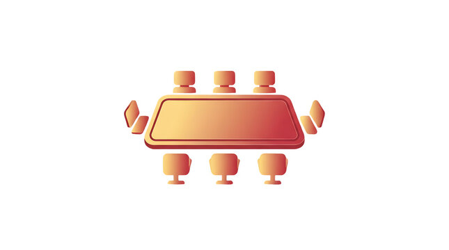 Modern rectangular conference table with eight matching orange office chairs arranged around it in a bright, minimalist meeting room setting