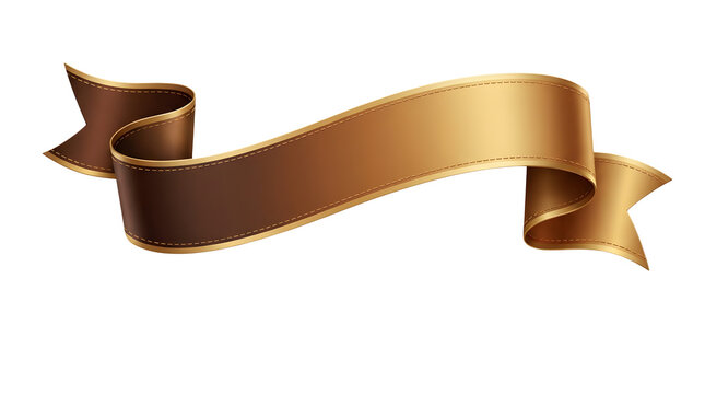 Shiny golden ribbon with rich brown tones and smooth, flowing curves, elegantly twisted with a glossy finish and subtle highlights, isolated on a clean white background