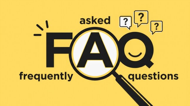 Frequently Asked Questions FAQ concept with magnifying glass on yellow background