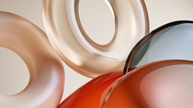 luxury translucent rings and iridescent glass cgi background