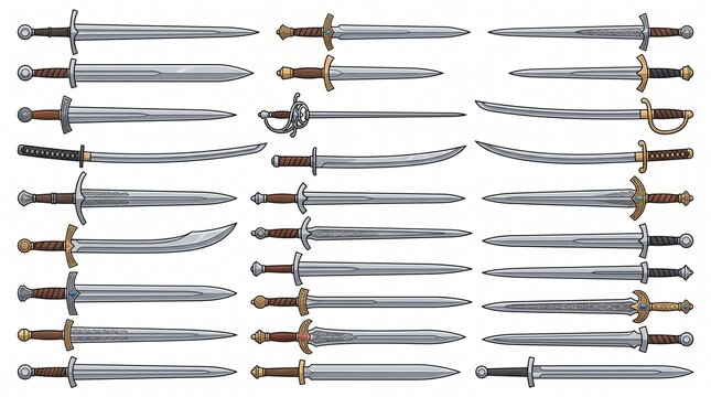 Sword Vector Collection, Medieval Sword, Katana, Rapier, Saber and Fantasy Blade Weapon Illustration Set