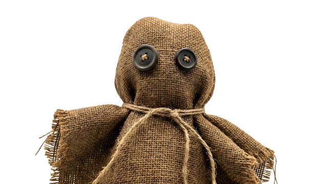Rustic burlap sack puppet with button eyes