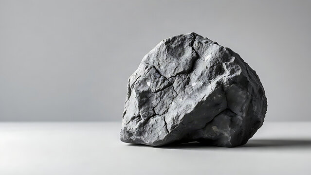Rough diorite rock isolated on grey, mineral texture and geological study concept.