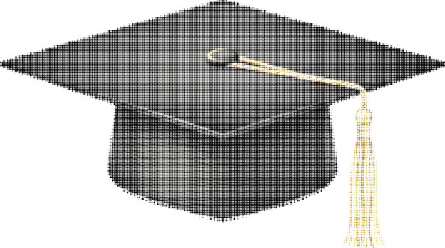 Black graduation cap with gold tassel, academic mortarboard vector illustration, university commencement hat icon for education design