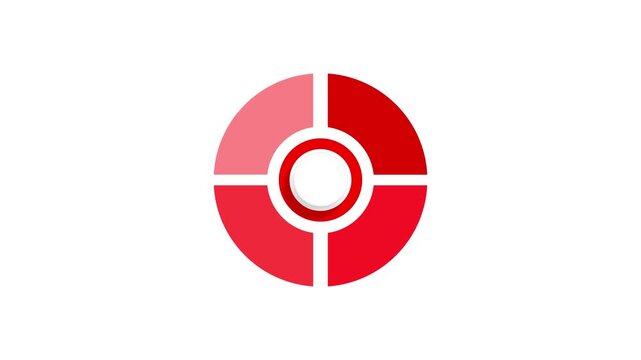Pie chart infographic animated red circle segments forming target sequence 4k white background