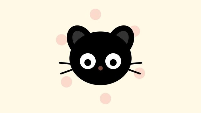 Cute Cartoon Black Cat Head Animation