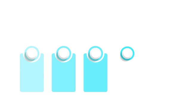 Infographic animated 5 steps blue gradient vertical standing banners appearing sequentially 4k isolated white background