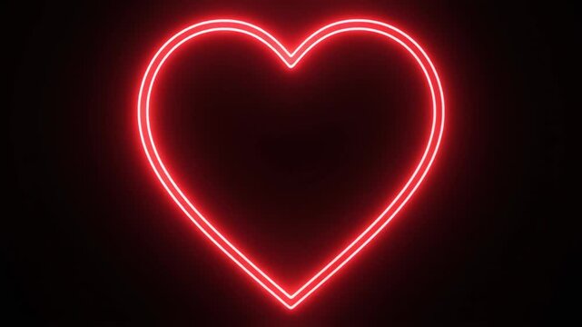 Glowing red neon heart outline against black background, symbolizing love, emotion, and vibrant artistic expression with luminous contrast.