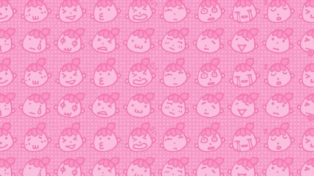 絵文字風の女の子のイラストパターン背景（ピンク）