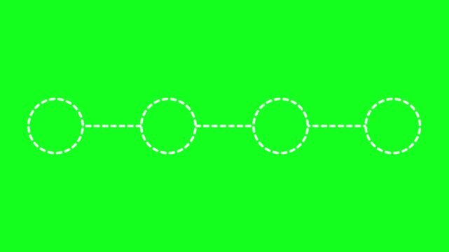 Process infographic animated white dashed line connecting four circles sequentially 4k chroma key green screen background