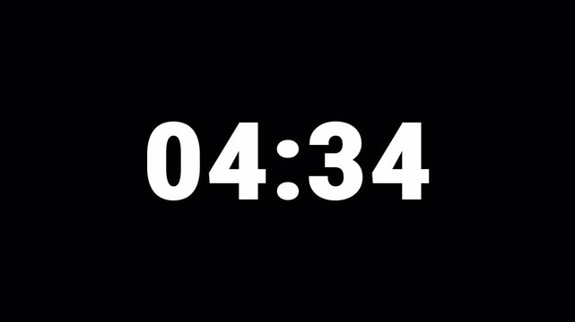 5 Minute Countdown Timer in 60 Seconds with Transparent Alpha Channel Background