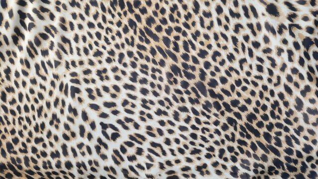 Close up of a leopard print fabric with black spots on a beige and white background