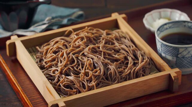 もり蕎麦 せいろに盛った冷たい蕎麦とめんつゆ