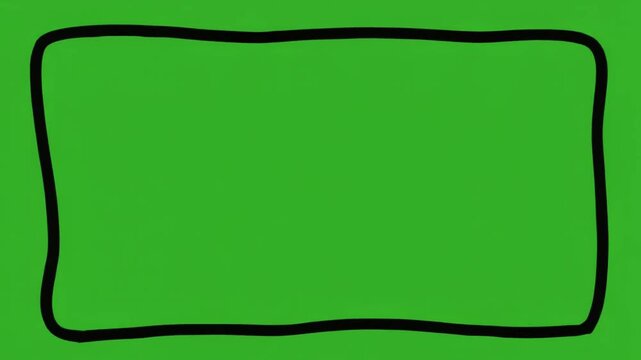 Hand drawn animation line frame on green screen background, chroma key loopable design elements, wiggle cartoon style border