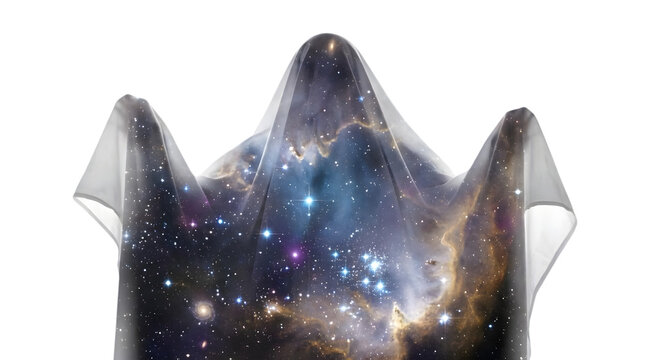 Sheet ghost with cosmic galaxy and nebula pattern.