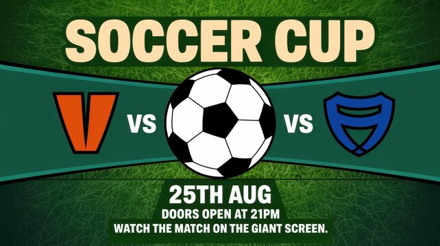 Soccer Cup Match Day Event Flyer With Green Grass Background