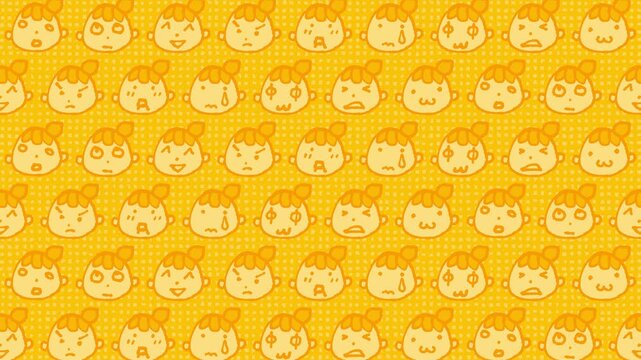 絵文字風の女の子のイラストパターン背景（オレンジ）