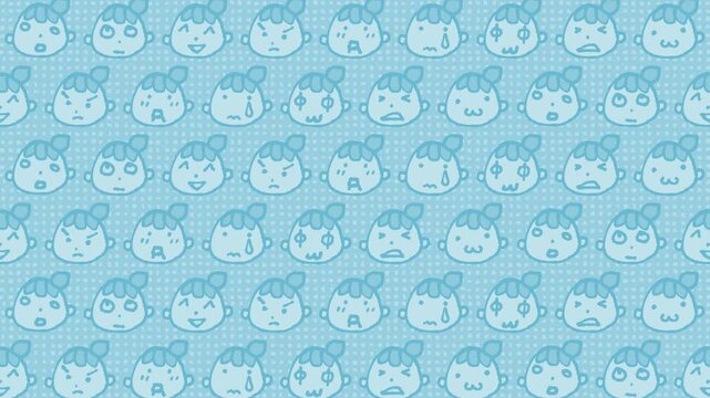絵文字風の女の子のイラストパターン背景（ブルー）