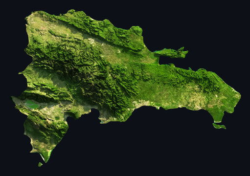 Dominican Republic Shaded Relief Map. Hillshaded physical terrain map illustration. Dominican Republic elevation, topography, and landforms.