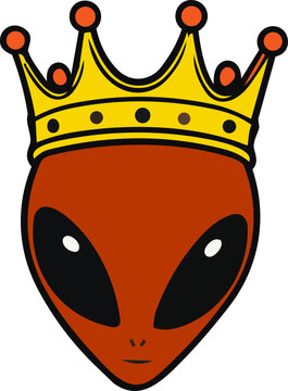 Alien King Vector Illustration, Red Extraterrestrial Character Wearing a Golden Crown