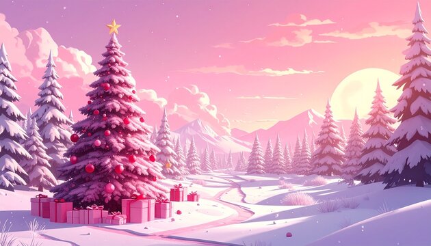 12月　ピンク　風景