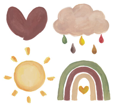 Weather and Love Watercolor Elements Set