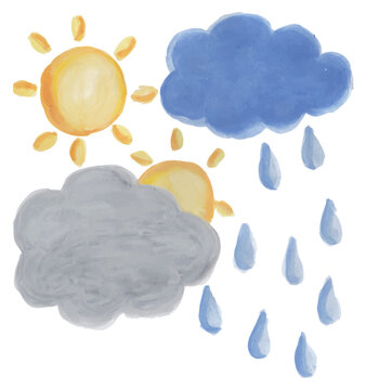 Hand Drawn Watercolor Weather Elements Set