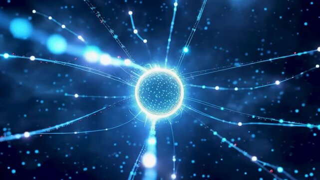 Abstract Neural Network Concept: A vibrant visualization of an artificial neural network, with glowing nodes and connecting lines illustrating complex data processing and artificial intelligence.