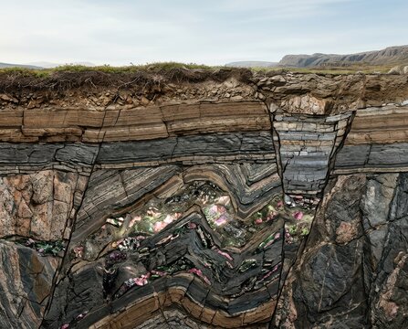 Exposed Folded Rock Layers Showing Complex Geological Structure