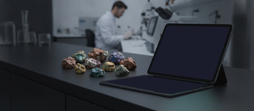 Mineral Samples and Blank Tablet in Research Laboratory