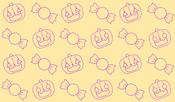 Halloween Background with Jack-o'-Lanterns and Candy