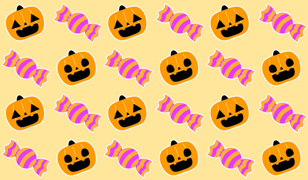 Halloween Background with Jack-o'-Lanterns and Candy