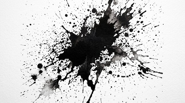 Dramatic black ink explosion splatter on pure white background for bold creative designs