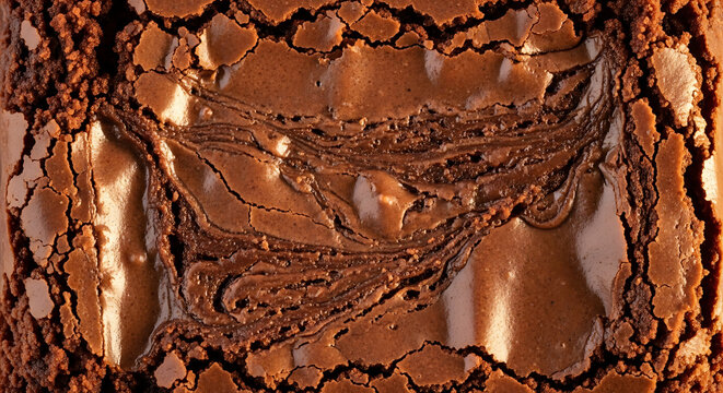 Rich Chocolate Brownie Swirl Texture Close-up Macro Shot