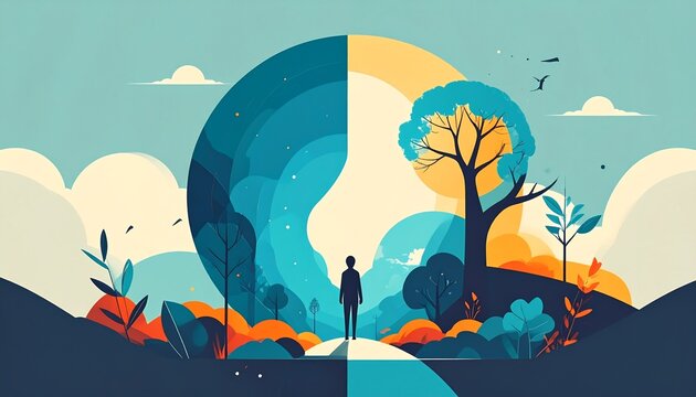 Silhouette of a person standing between darkness and light symbolizing mental transformation and recovery