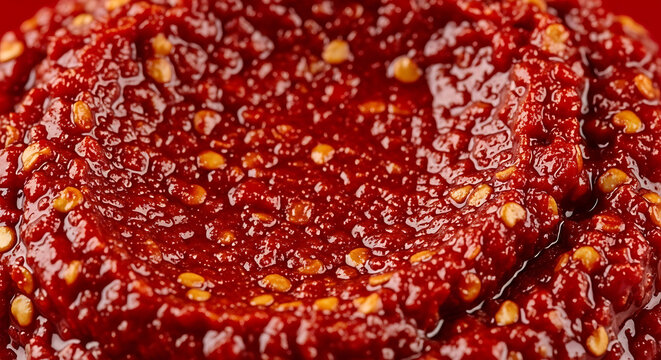 Spicy Red Chili Paste Texture Close-up with Seeds