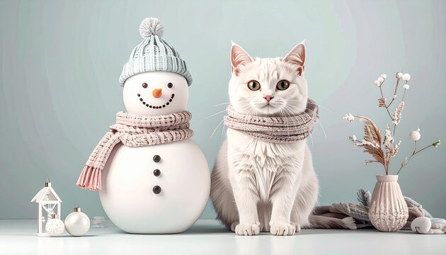 12月　雪だるま　猫