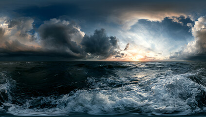 Fototapeta premium A finely detailed 360-degree spherical high dynamic range image panorama capturing a storm over the sea