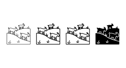 Obraz premium Goat Herd Vector Icons, Farm Animals Silhouette Collection, Livestock Grazing Landscape Graphics