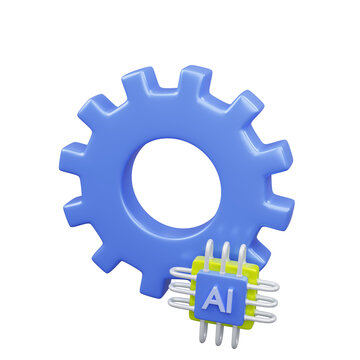 AI Technology Chip and Gear 3D Render for Artificial Intelligence and Automation